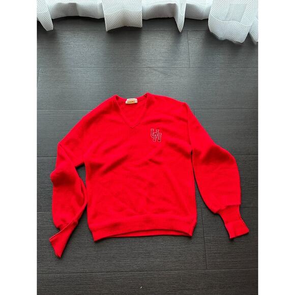 Vintage SIGNET Creslan Red University Collegiate V-Neck Sweater Size L Nebraska - Picture 3 of 7